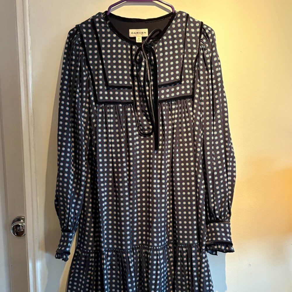 Carven - Blue Pattern Ruffle Dress - Picture 3 of 4